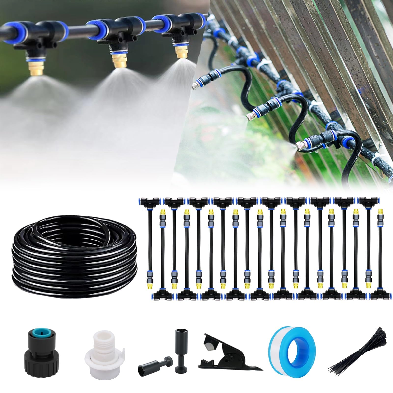 Actualización del sistema de boquilla de cobre de riego de 82 pies, sistema de riego automático con pulverizador reemplazable de 360°, boquilla de cobre atomizadora para sistema de riego para jardín,