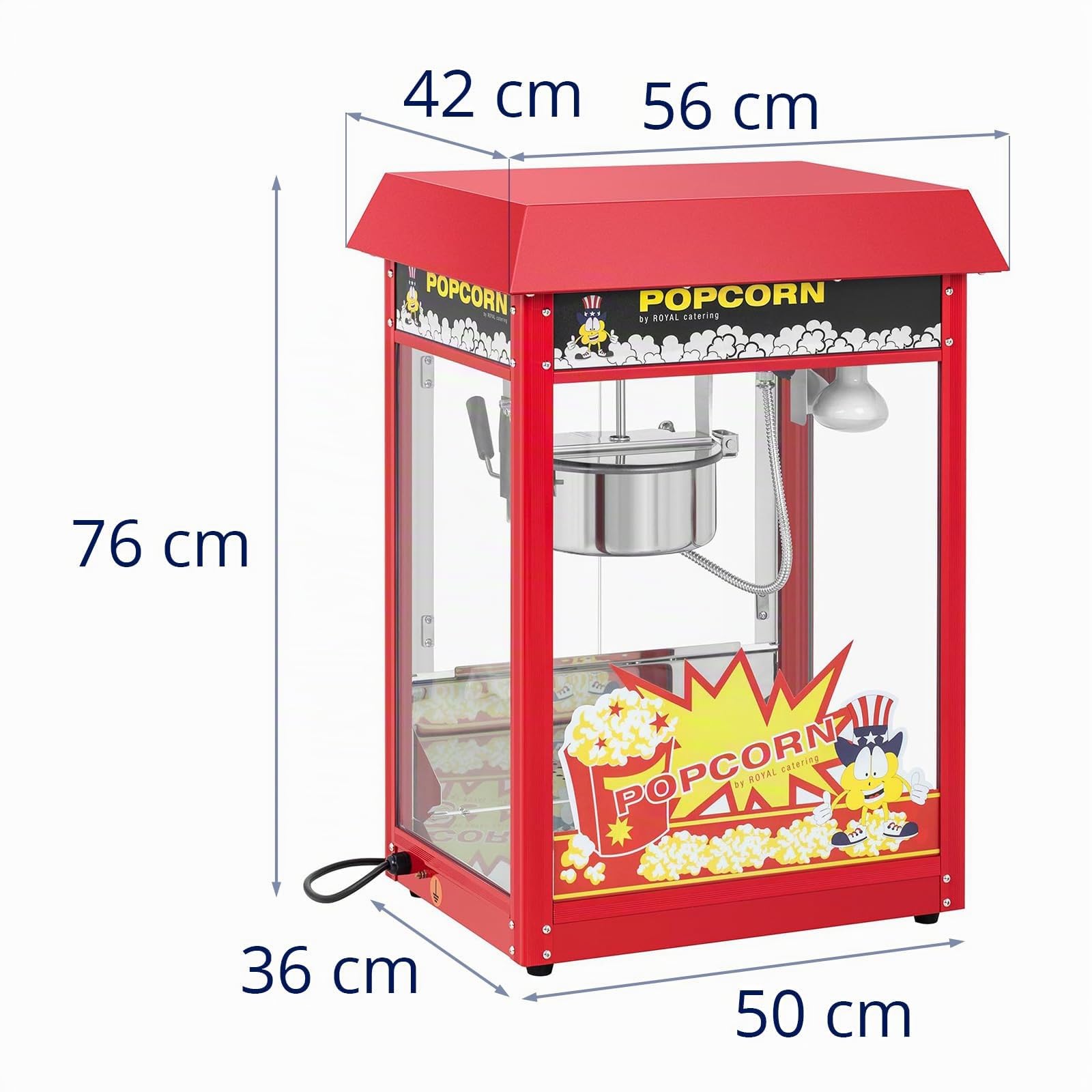 Royal Catering Máquina para palomitas de maíz, 1500 W, diseño retro, 195 °C / 235 °C, 2 temperaturas para palomitas de maíz dulces y saladas, color rojo