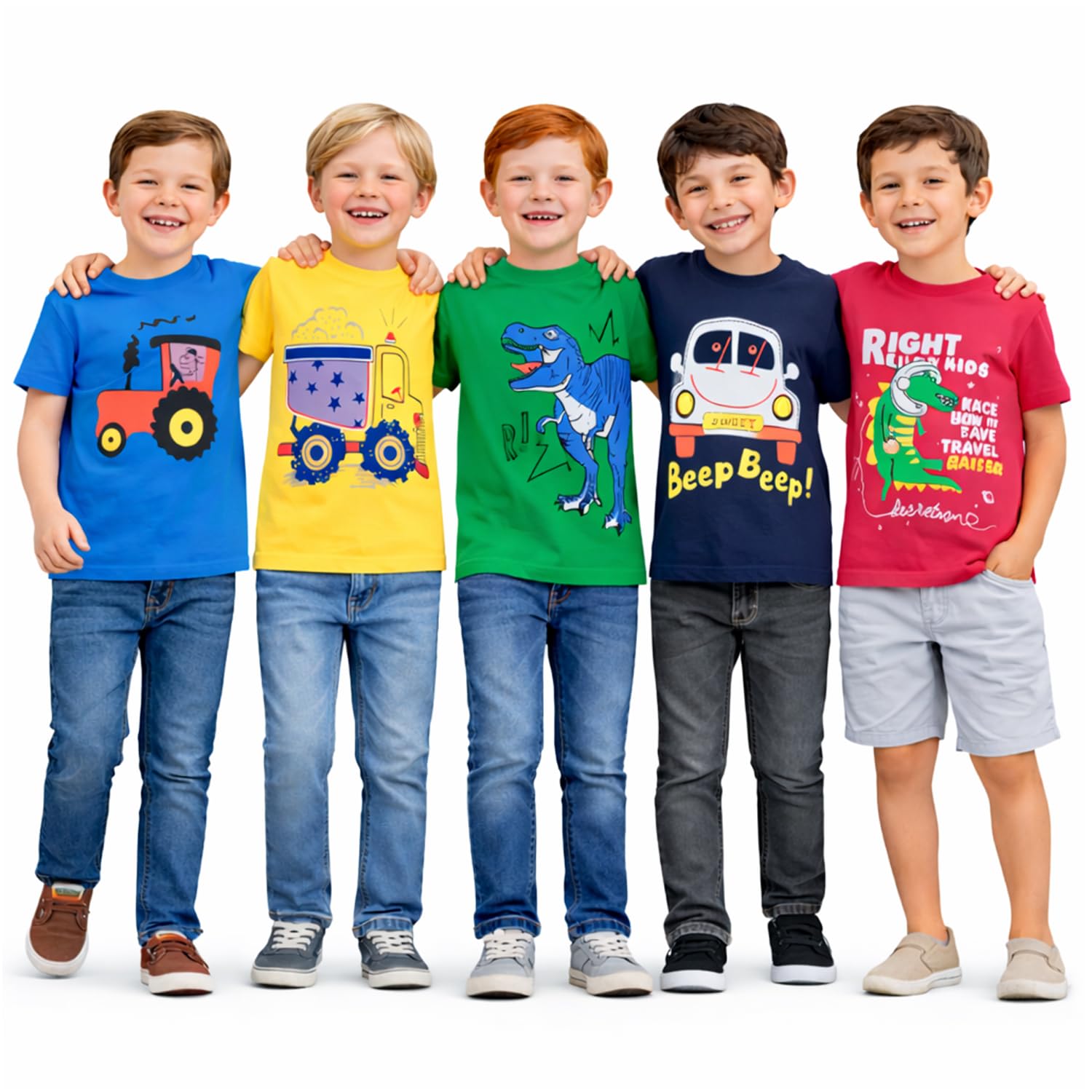 Boys Cotton T-Shirts Pack of 5 |Soft Cotton Breathable Fabric | Half Sleeve Round Neck | Multicolor Casual Wear Combo | Kids Clothing for 2–16 Years