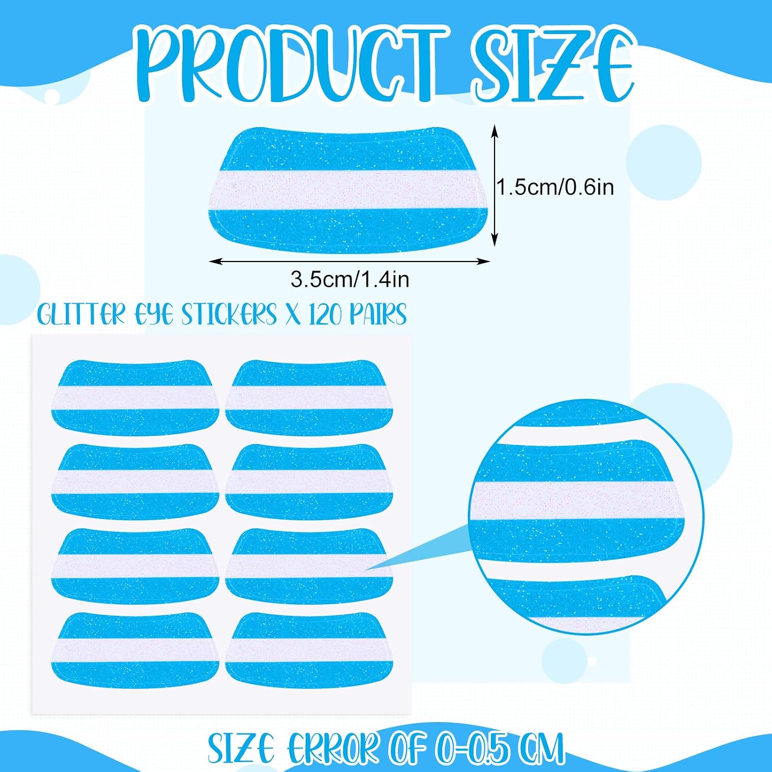 Cholemy 120 Pairs Eye Black Stickers Bulk Baseball Glitter Stickers Football Softball Party Favor Spirit Day Accessories(Strip,Blue, White)