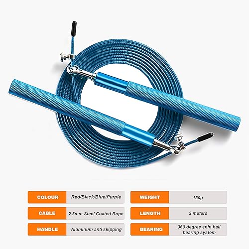 Miniatura 3 de Cuerda de salto de velocidad - Rodamiento de bolas giratorio de 360 - Cuerda ajustable recubierta de acero - Mango de aluminio anti salto -
