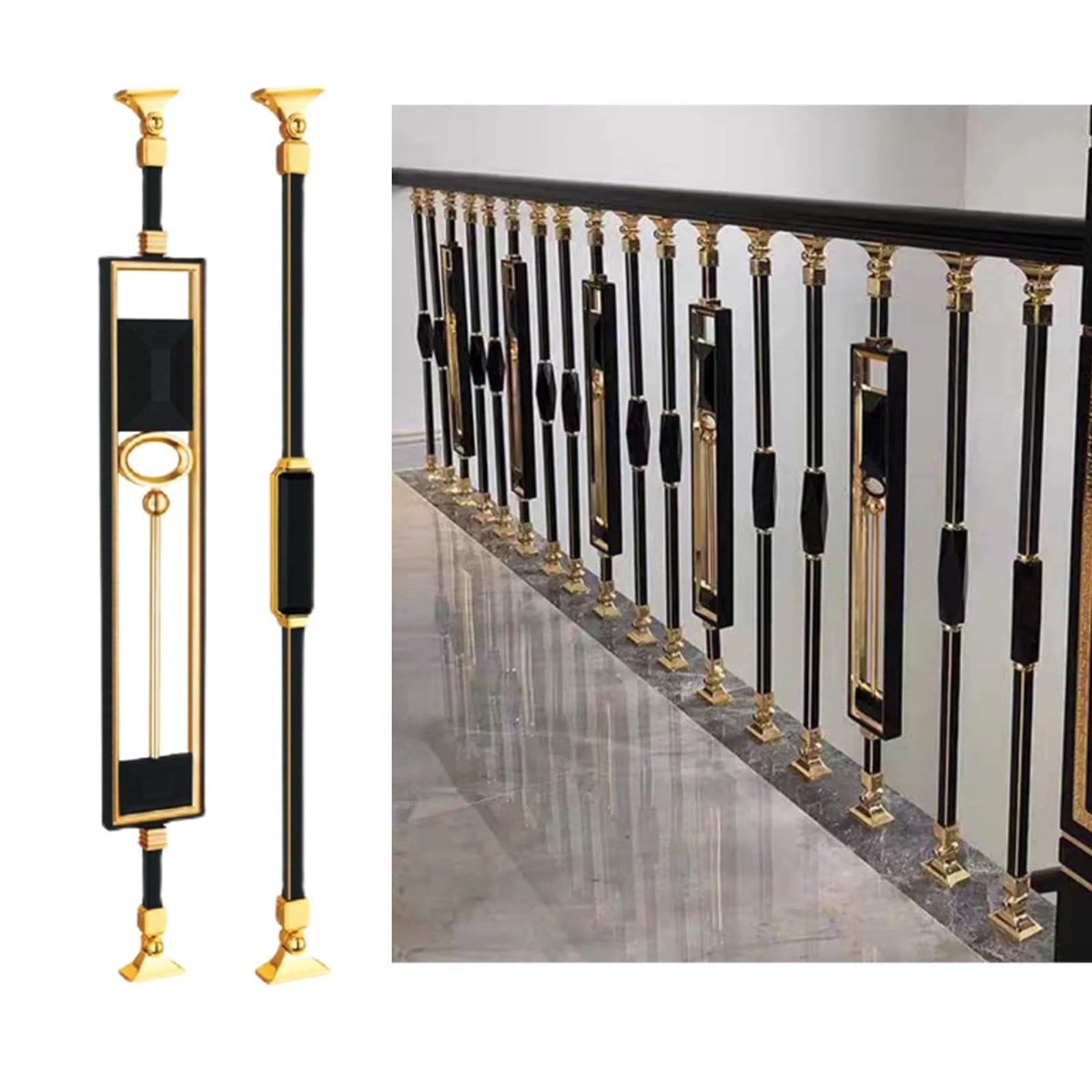 2 Pack Indoor Railing Kits,Metal Stair Balusters Post with 180°Adjustable Railing Spindles,37.4" Height Staircase Balusters for Deck, Balcony,Stair