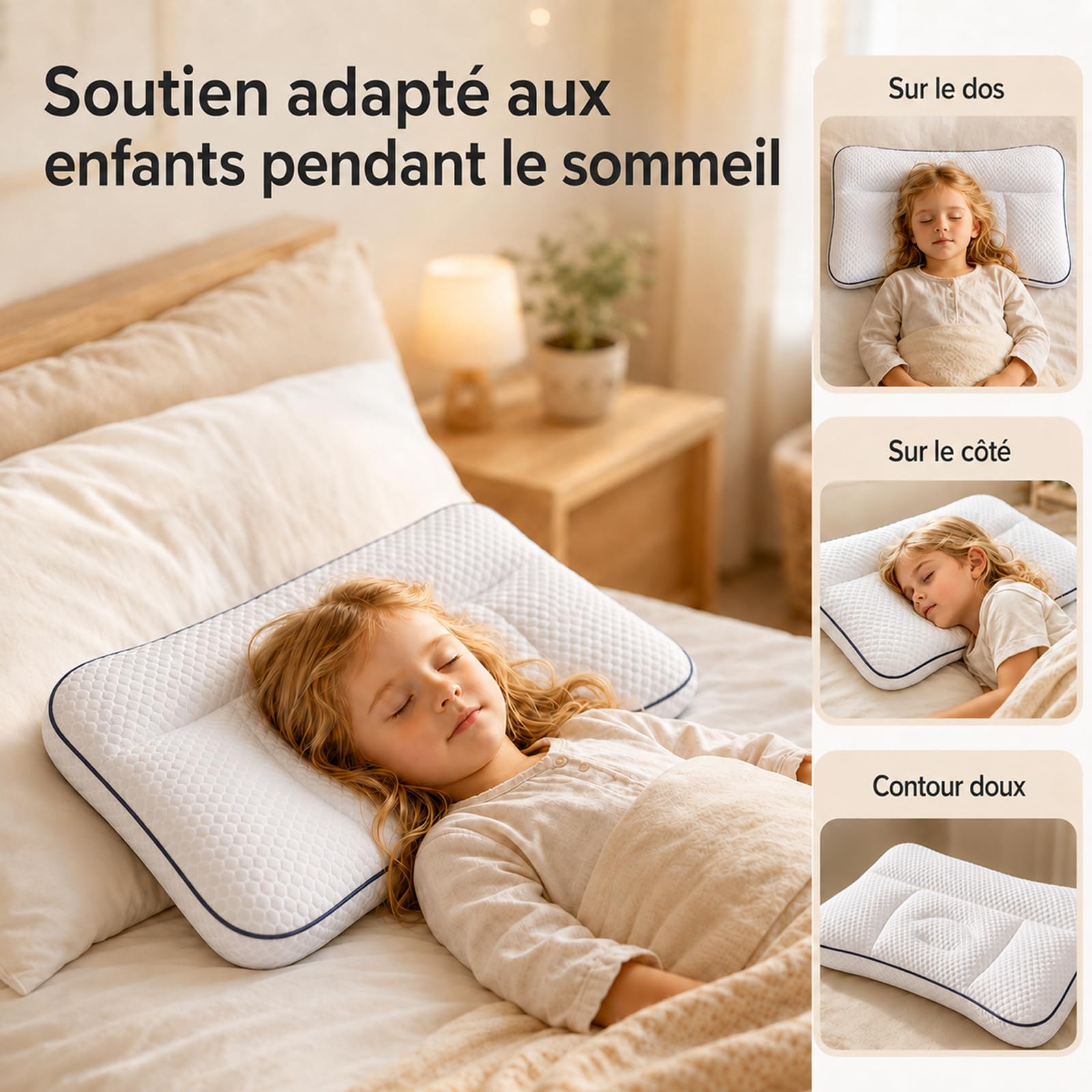Oreiller Ergonomique Enfant, La Petite Nuit Oreiller, 2-4/4-6/6-9cm Oreiller, LéGer et Respirant, Support Ergonomique pour La TêTe Et La Nuque pour Un Sommeil RéParateur (4-6 cm de Hauteur)