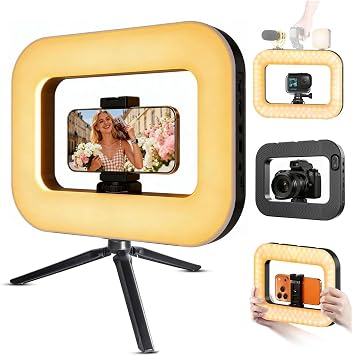 20W 360 Ring Video Light with Builtin Battery, 3H Continuous Lighting Portable Handheld Fill Light, Extendable for Mic & Camera Accessories, Easy OneClick Shooting for Vlogging Selfie Live Stream