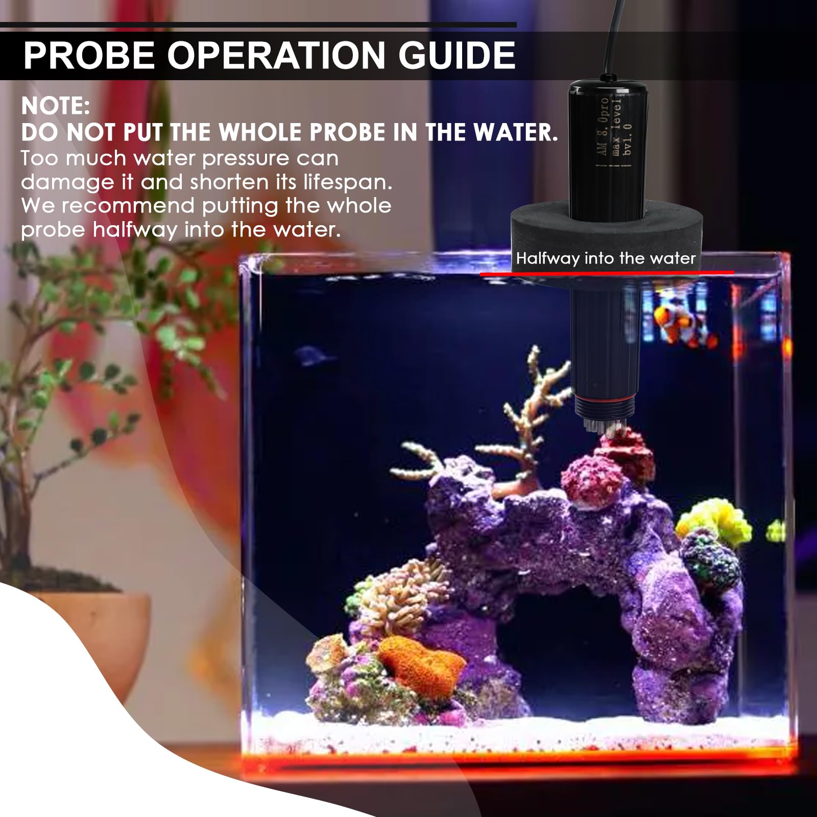 Probador de calidad del agua 7 en 1 WiFi sonda de acuario monitor de agua para pH, temperatura, TDS, salinidad, EC, ORP, S.G con alertas en tiempo real a través de la aplicación para peceras