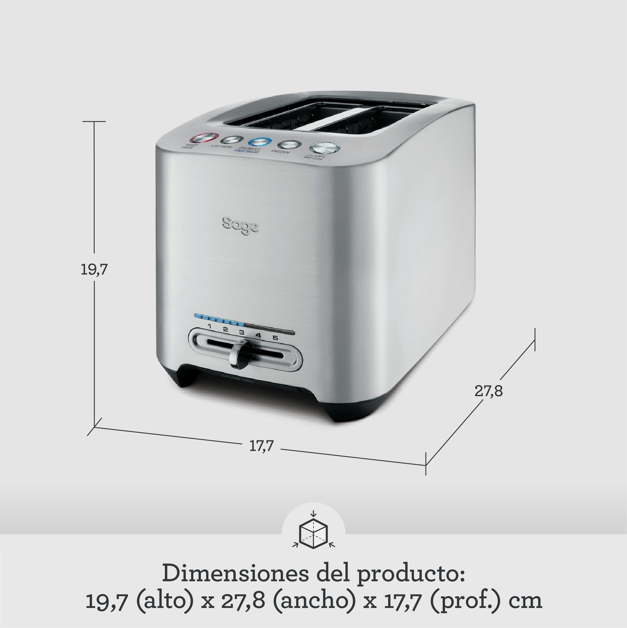 Sage Smart Toast, Tostadora de 2 Rebanadas, Aluminio | Ranuras Extra Anchas, Funciones Automáticas de un Toque, Control Variable, Bandeja Recogemigas Frontal