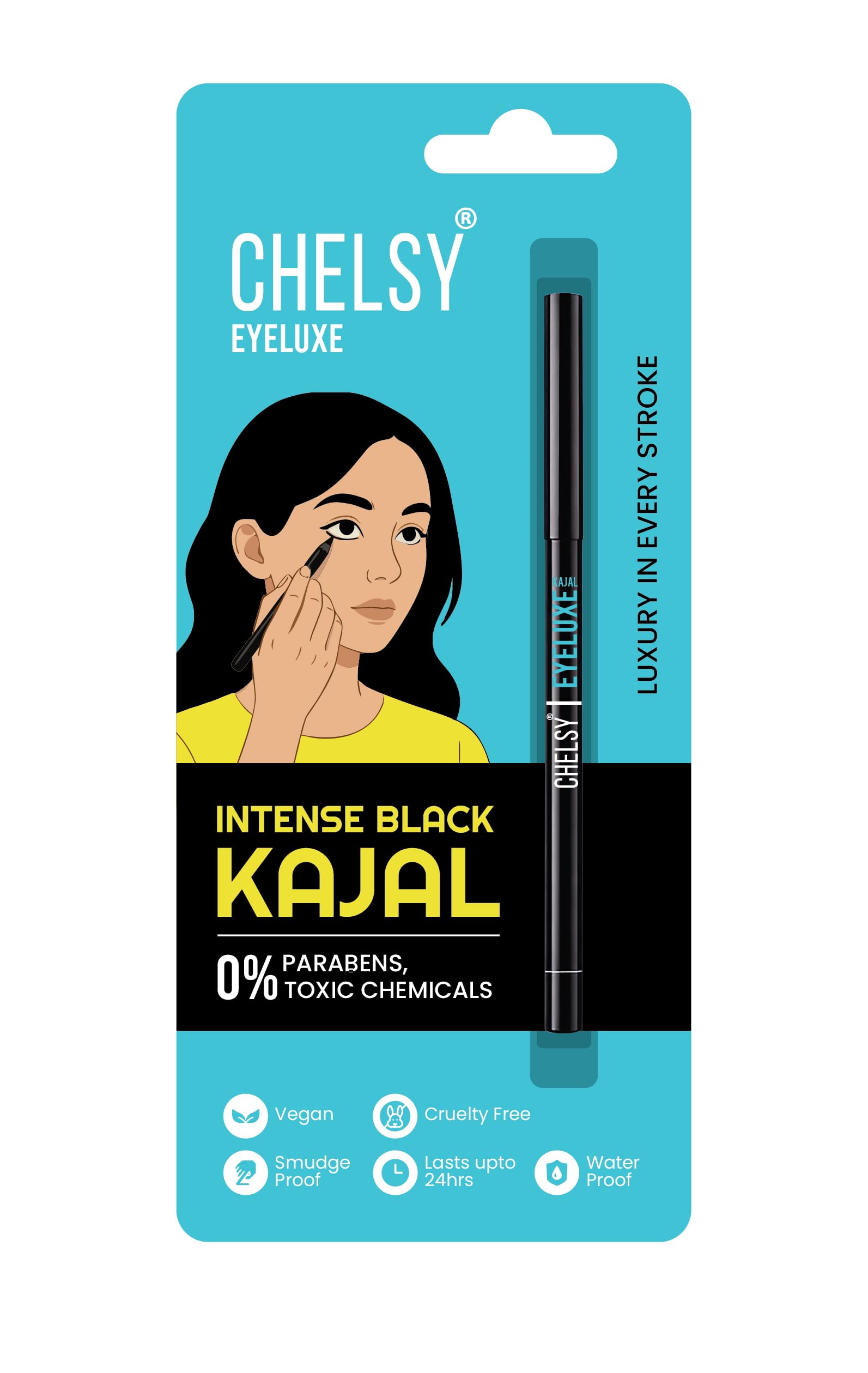 CHELSY® Eyeluxe Intense Black Kajal Pencil for Eyes | Smudge Proof & Waterproof Kajal | Vegan, Cruelty Free | Long Lasting Eye Makeup with Smooth Glide-image-27