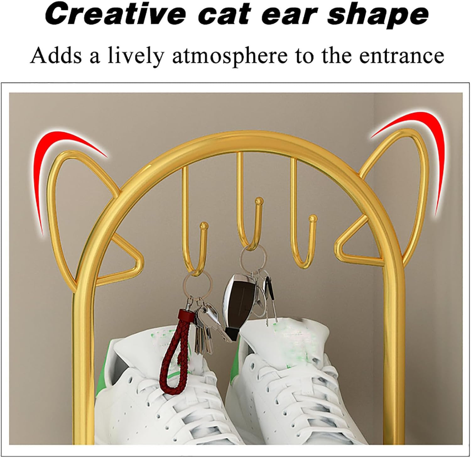 Schmales Schuhregal, hohes Schuhregal, vertikaler Schuh-Organizer für Flur, Outdoor, freistehender Schuhständer aus Metall, Katzenohrenform, schlankes Schuhregal