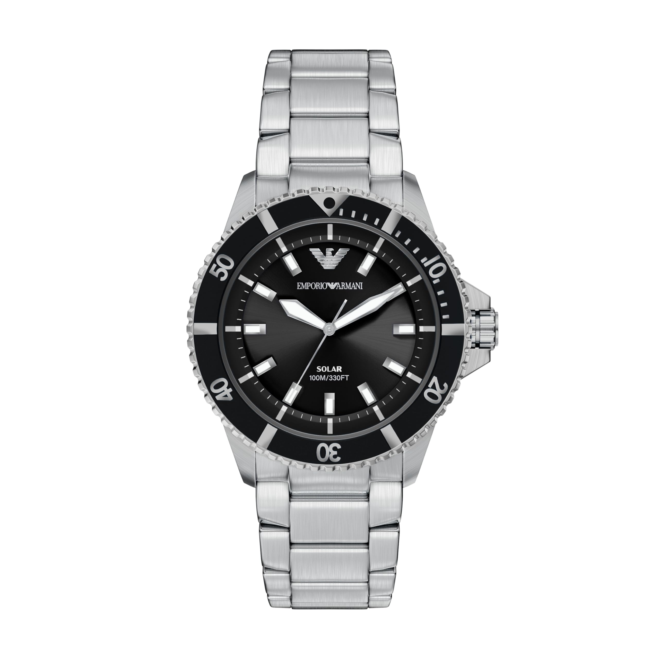 World Explorer Solar-Powered Three-Hand Stainless Steel Watch