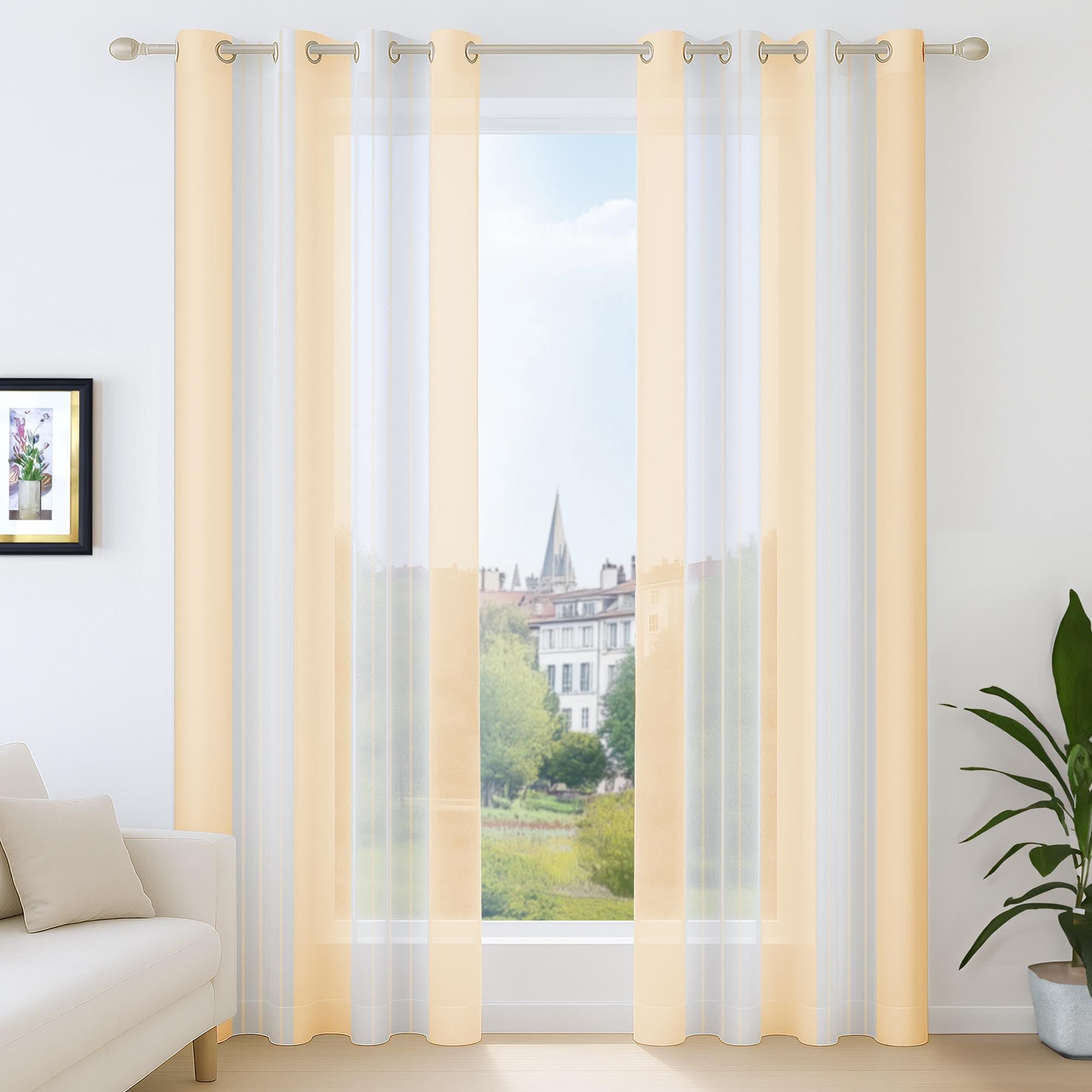 Deconovo Cortinas Habitacion Juvenil, para Salon Dormitorio Juvenil, de Estilo Moderno Rayas, con Ojales, 140x138cm, Beige, 2 Piezas Global Recycled Standard Global Recycled Standard Global Recycled Standard