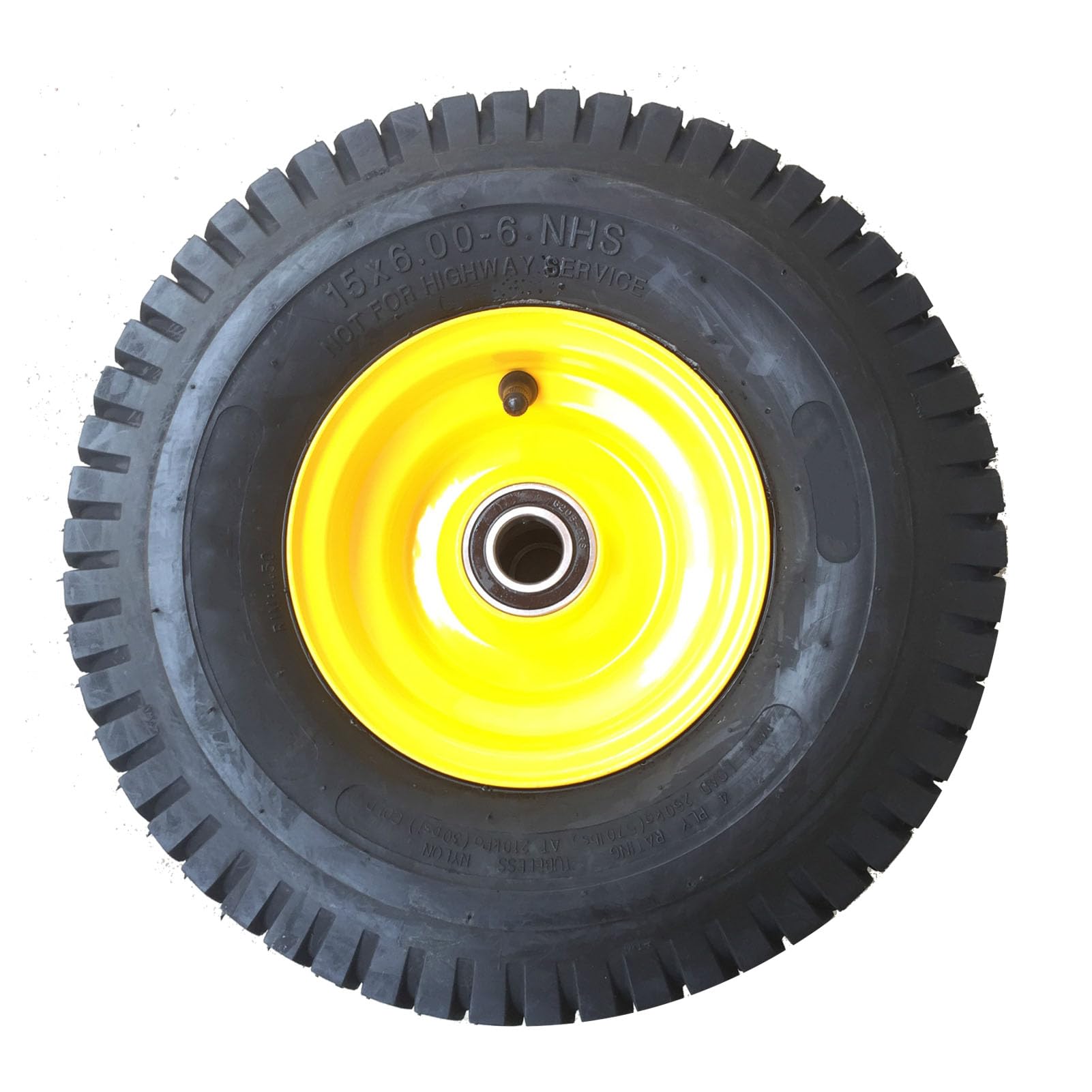 Luocute Pneumatico Anteriore con Ruota Assemblata, Ricambio Ruota Anteriore 14.2x5.23-6 for Attrezzature da Giardino (15x6,00 6) | Ricambio ruota anteriore pneumatica 4 tele con sfalsato da 3" per trattorini