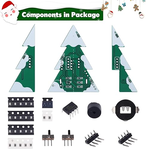 Miniatura 2 de MiOYOOW SMDSMT - Kit de soldadura para árbol de Navidad, colorido LED intermitente, kit de electrónica para bricolaje, kit de práctica de soldadura