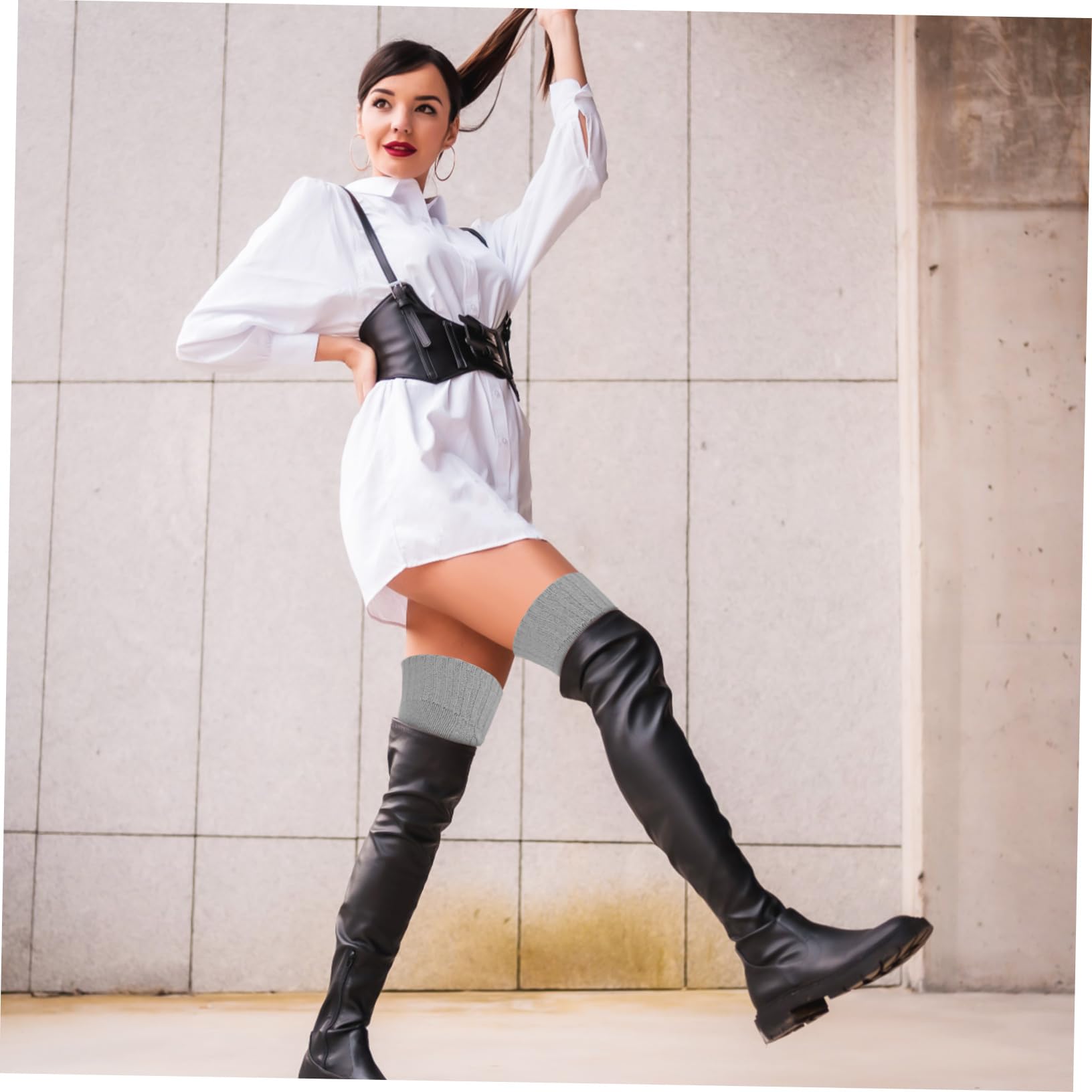 Beaupretty 2pares Calcetines De Mohair Para Mujer Calcetines Por Encima Rodilla De Punto Calentadores De Piernas Esponjosos Peludos Para Invierno Cómodos Para Uso Diario