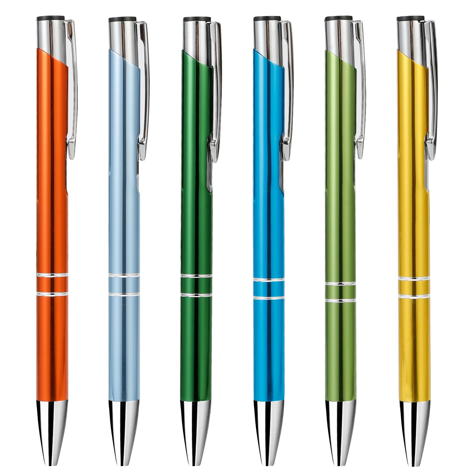 6Pcs Luxury Business Metal Ballpoint Writing Pens, Smooth 1.0mm Gel Black Ink Biros Steel Quality Retractable Signature Pen with Clip for Teacher Student Colleague Office Hotel Wedding Gift (6 Color)