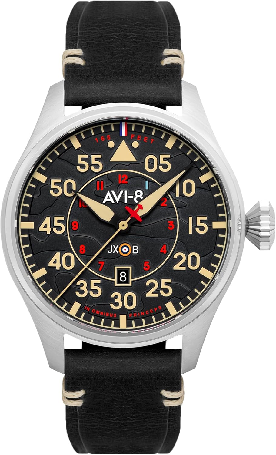 AVI-8 Hawker Hurricane Men's Pilot Watch – Japan Automatic Movement, 3 Hands & Date, 46mm Stainless Steel Case, Leather Strap, AV-4097 - Clowes