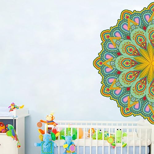Miniatura 4 de OCXEQJX Calcomanías de pared creativas de media mandala, diseño de mandala, calcomanías de pared para despegar y pegar, colorido mandala bohemio,