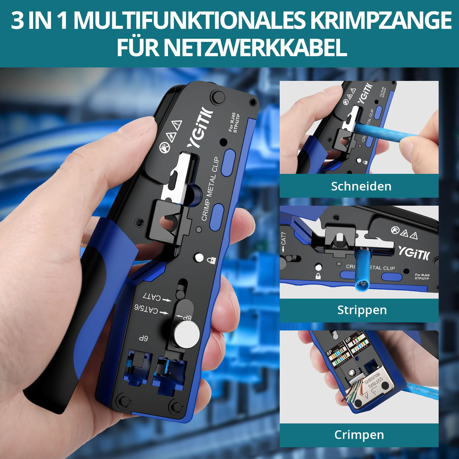 RJ45 Crimpzange Profi Set mit Presszang + Multifunktional Netzwerktester
