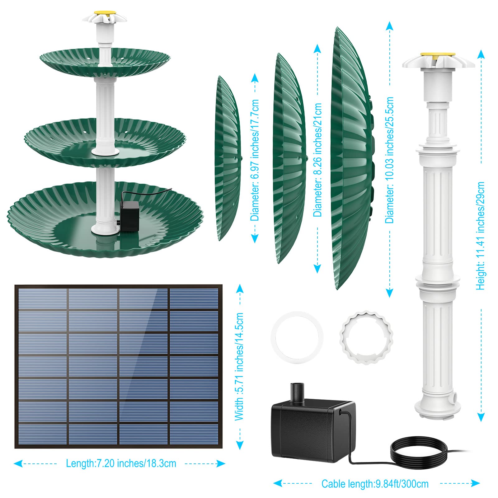 AISITIN - Fuente Solar para baño de pájaros, 3,5 W, 3 Niveles, Desmontable Fuente Solar para baño de pájaros, jardín Fuente, decoración de jardín, comedero, pájaros