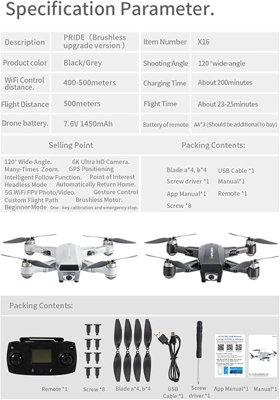 JJRC X16 RC Drone with HD Camera,120 