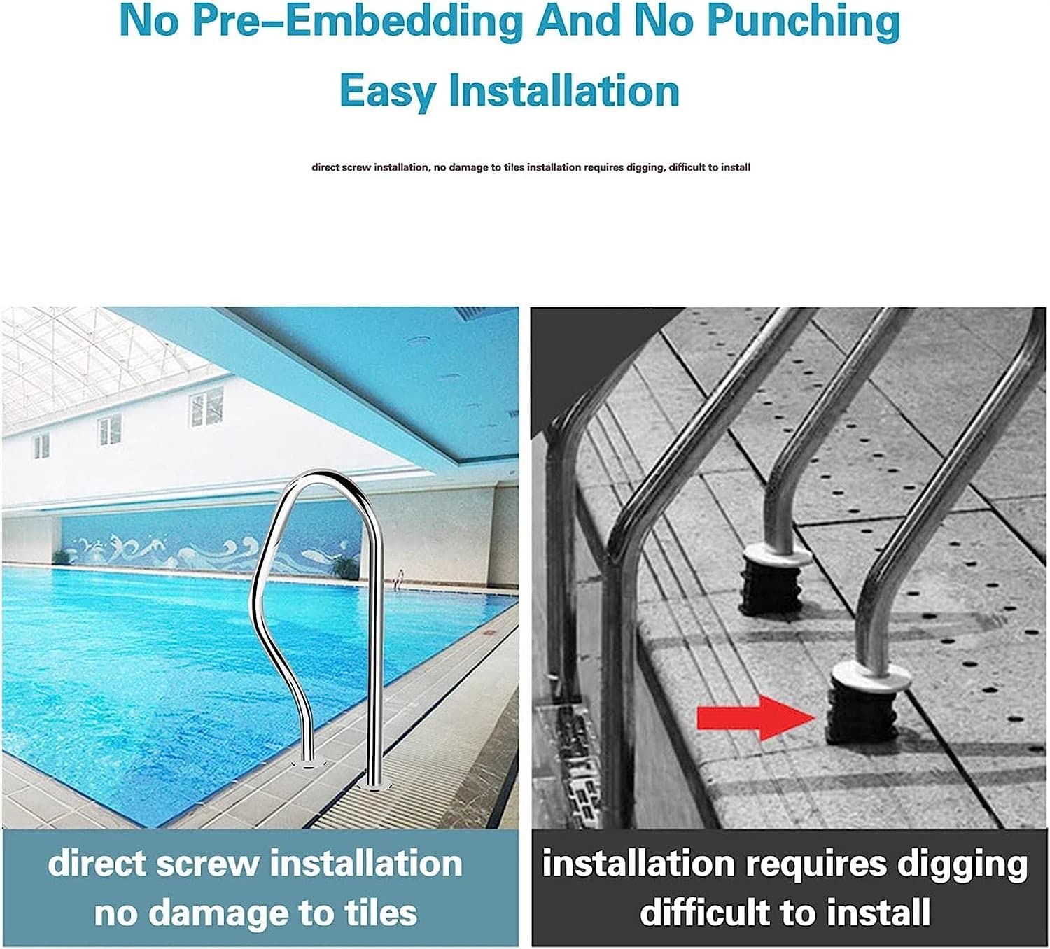 Rambardes de Piscine, en Acier Inoxydable 304, adaptées aux Parcs Aquatiques et aux spas, offrant des Prises sûres et Une Installation Facile (épaisseur : 1,2 mm).