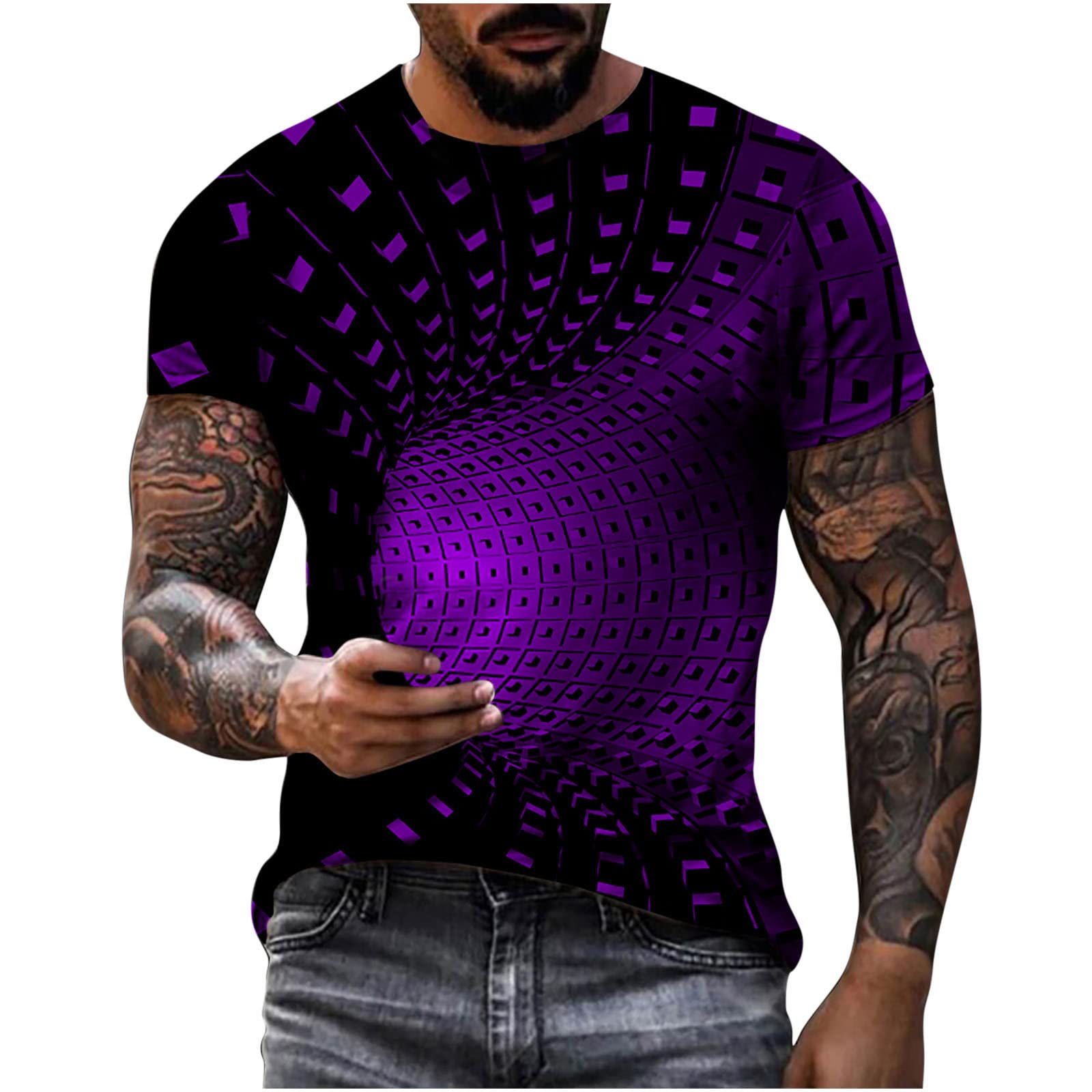 Fashion Optical Illusion T Shirts Men Short Sleeve 3D Graphic Tees Hip Hop Streetwear Print T-Shirt Summer Tops