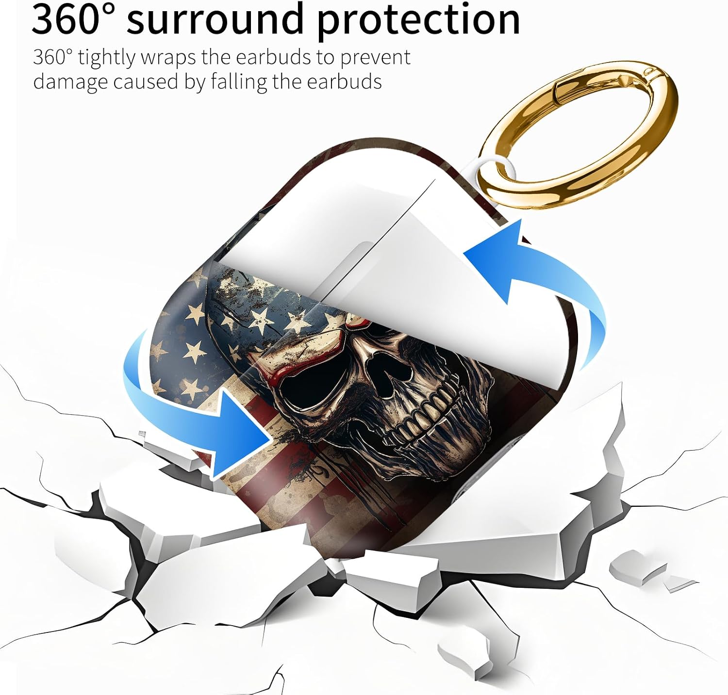 Compatiable with AirPod 4 Protective Case 2024, Soft Protective Case with Keychain for Women,Cute Shockproof Charging Case Cover for AirPod 4(Skull Flag USA) image 5