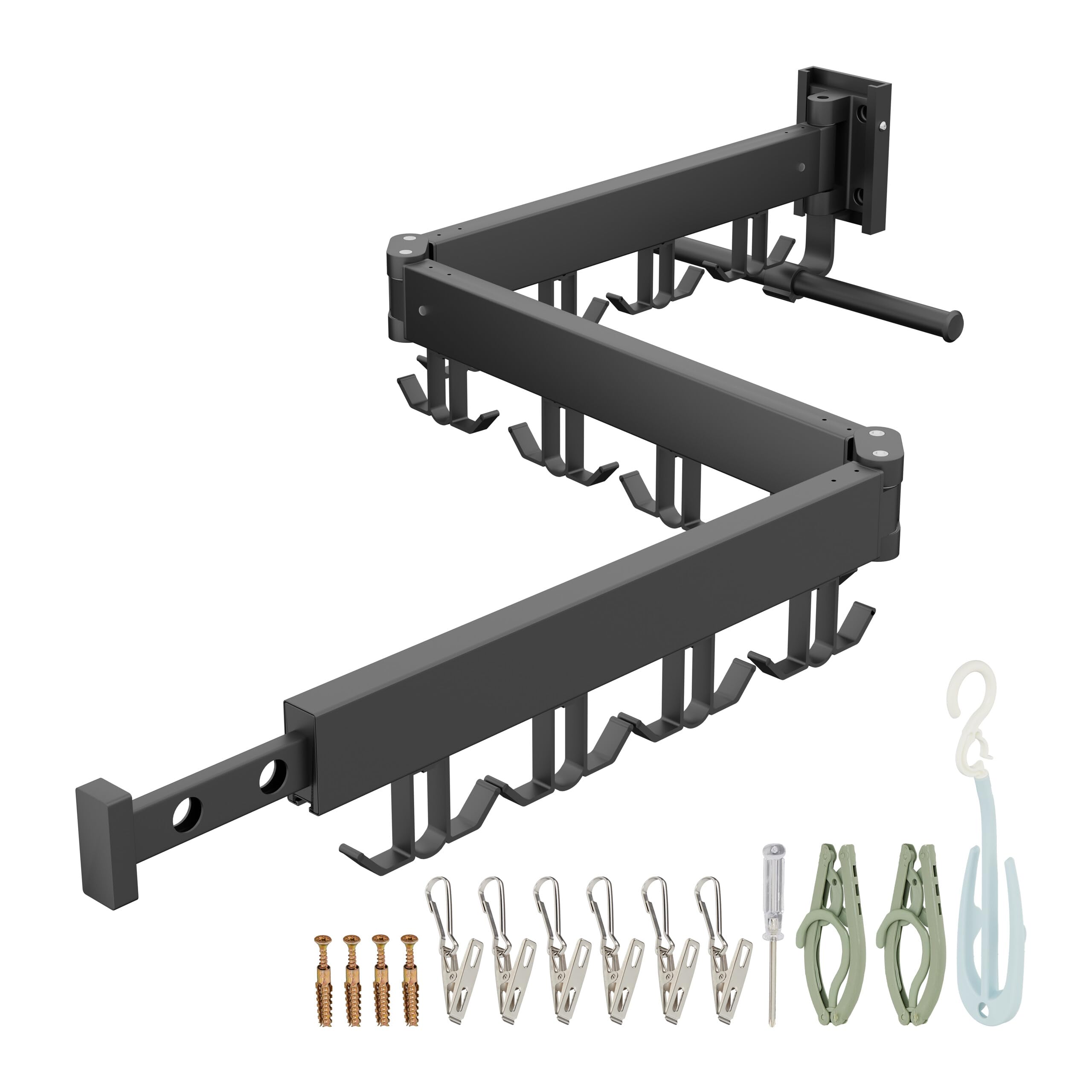 Séchoir à linge mural gain de place Relaxdays pliable noir 12x127x26 cm