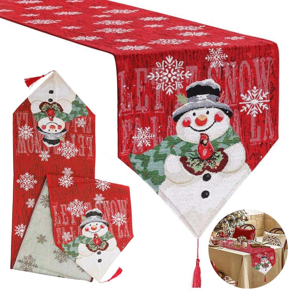 Camino de Mesa Navidad 183 X 33 cm Mantel para Mesa de Navidad Decoración de Mesa Patrón Navideño Bordado Algodón Lino Mantel Rojo Rectángulo Camino de Mesa Navideño