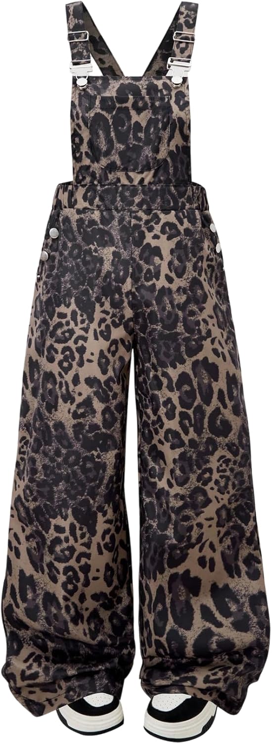 MakeMeChic Girl's Cheetah Print Overalls Criss Cross Sleeveless Wide Leg Baggy Jumpsuit