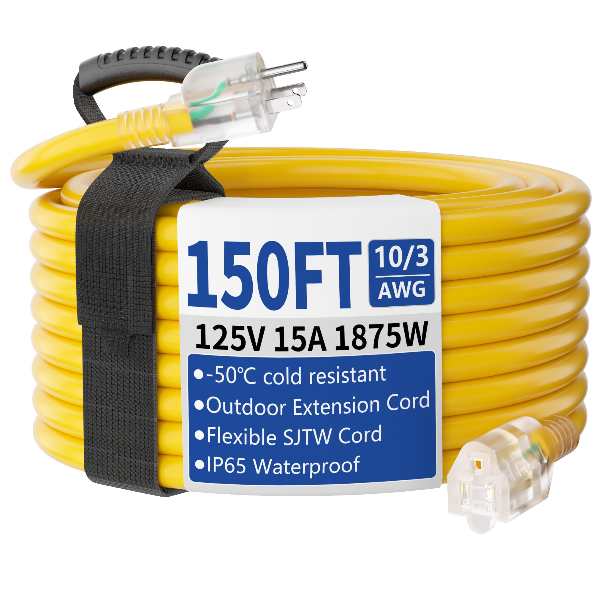 cismorvex 150ft Outdoor Extension Cord with Lighted 10 Gauge