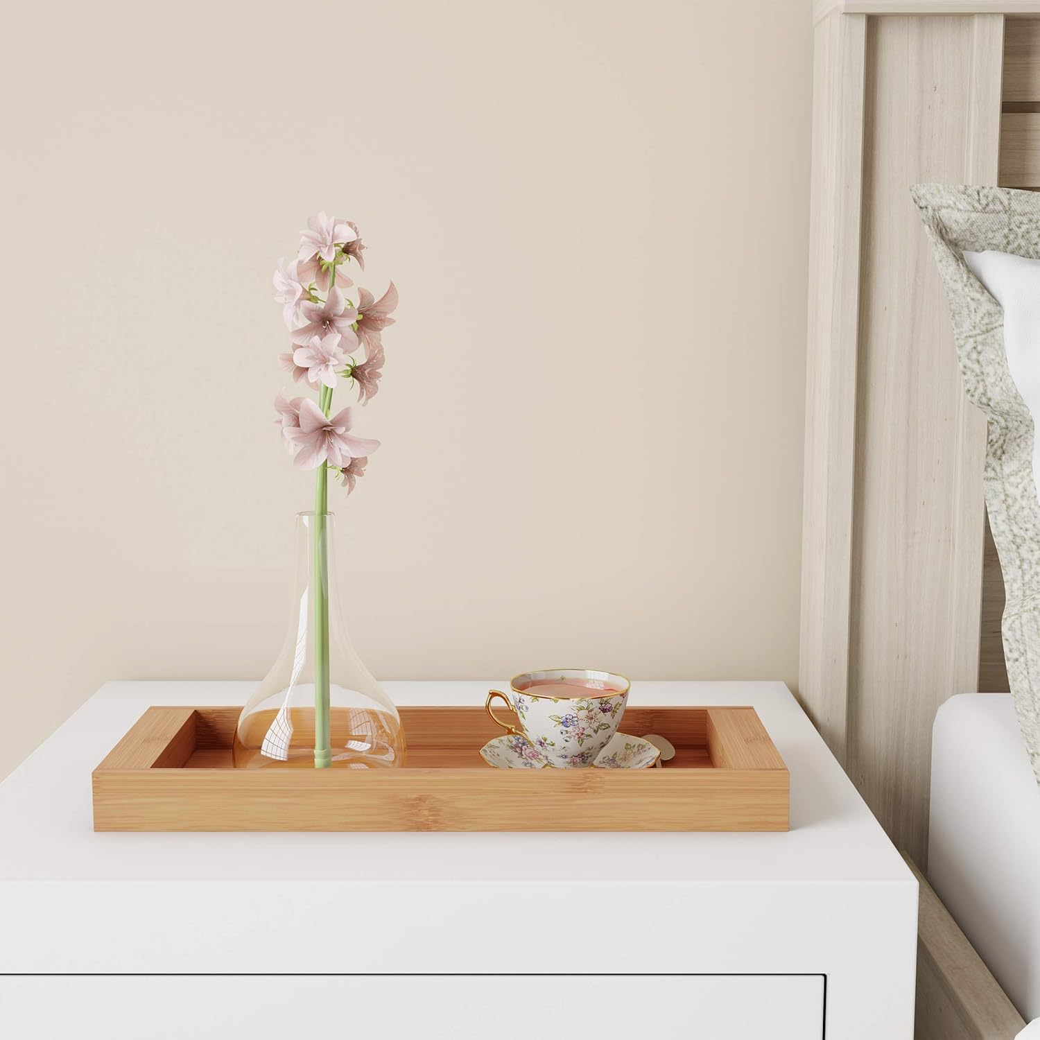 Bamboo Bathroom Vanity Tray-Natural Wood Eco-Friendly Holder for Towels, Toiletries, Cosmetics, Décor and More-Modern Bath Accessories by Lavish Home