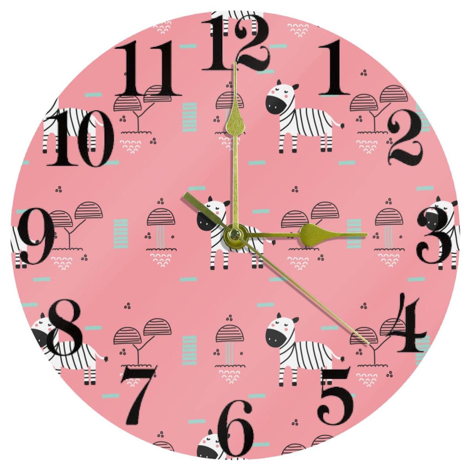 Horloge murale à quartz zèbre rose de 25,4 cm pour cuisine et bureau