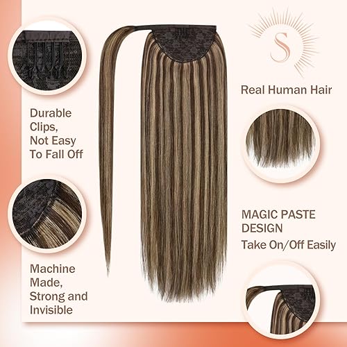 Miniatura 3 de VeSunny - Extensiones de cabello humano remy lacio de 14 a 24 pulgadas, con clip para cola de caballo, juego de extensiones de cabello humano de