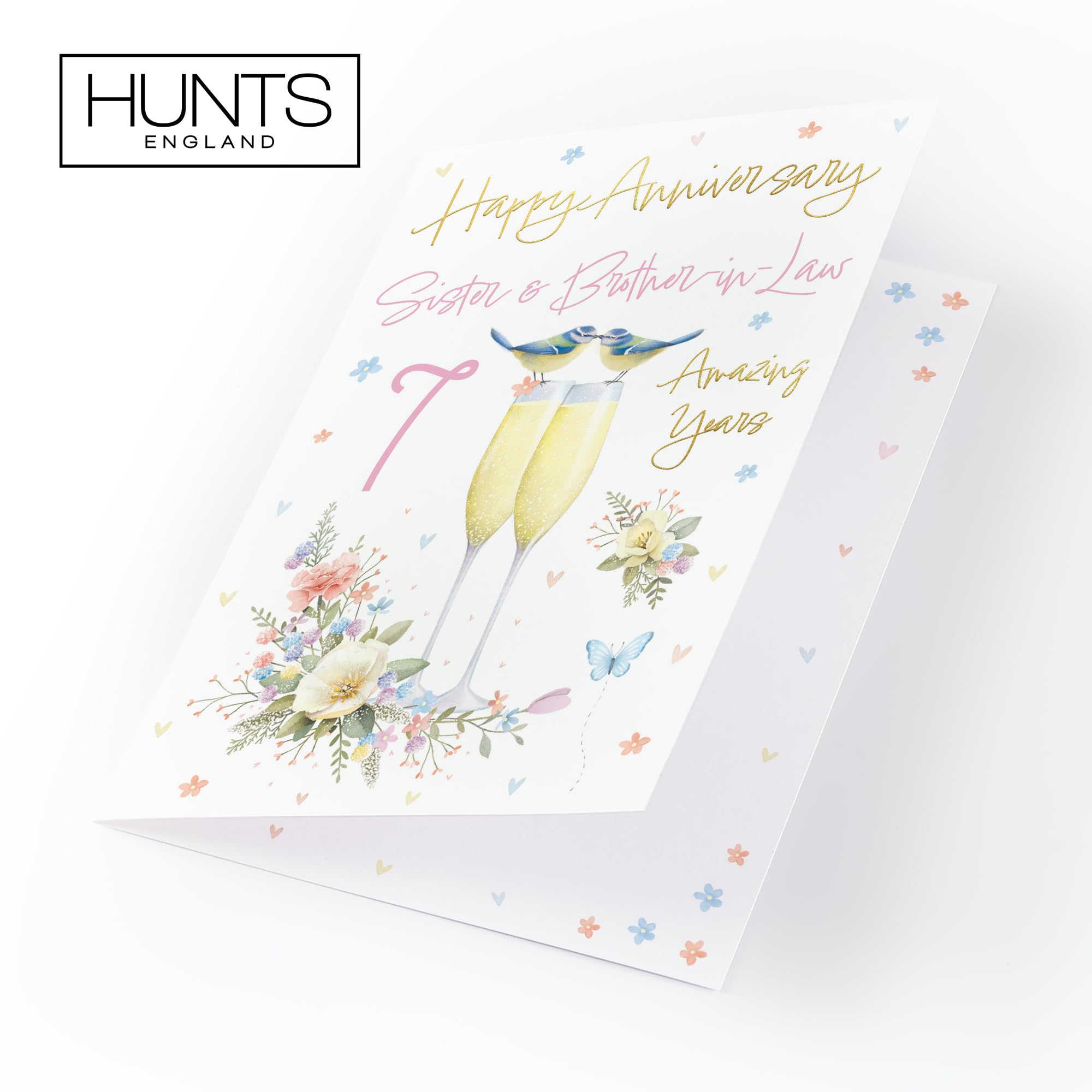 Hunts England, Sister And Brother-in-Law 7th Anniversary Card, A5 Size, Champagne Flutes, Gold Foil - Image 4