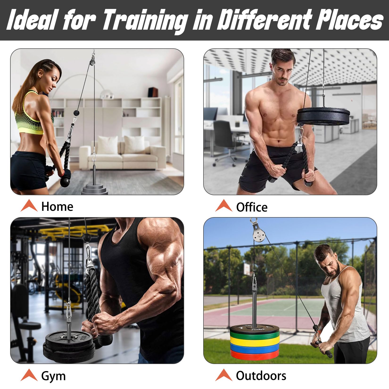 Poleas Gimnasio para Casa, Polea Gimnasio con Cuerda para Tríceps y Barra Recta para Dispositivo de Entrenamiento de Brazos y Espalda