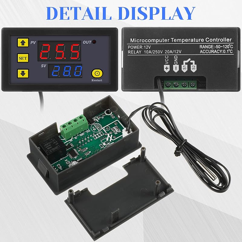 Frienda W3230 LCD digitális termosztát 12V 20A hőmérséklet szabályozó -50-110°C szenzorral 2db