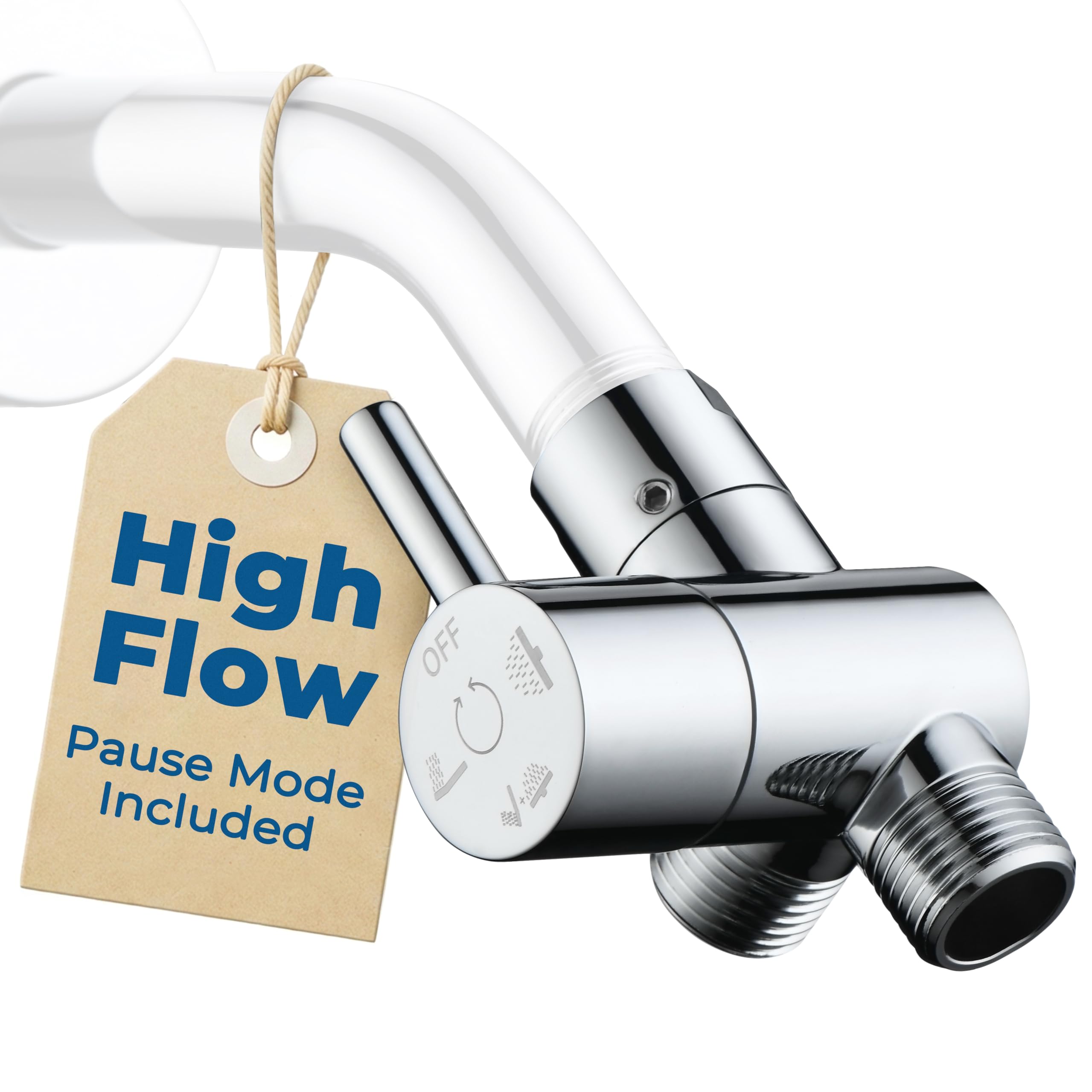 G-Promise All Metal High-Flow Shower Diverter Valve with Pause Mode, 3-Way 4 Setting Splitter for Handheld and Fixed Spray Showerhead Adapter, Bathroom Universal Replacement Part (Chrome)