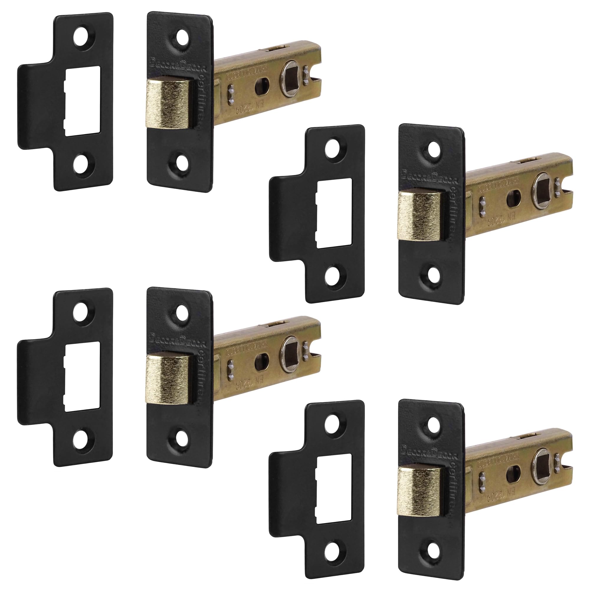 Decoranddecor 2.5 Inch Tubular Mortice Latch for Internal Doors, Fire Rated - 4 Pack - 44 mm Back Set - 64 mm Overall Length - Matt Black