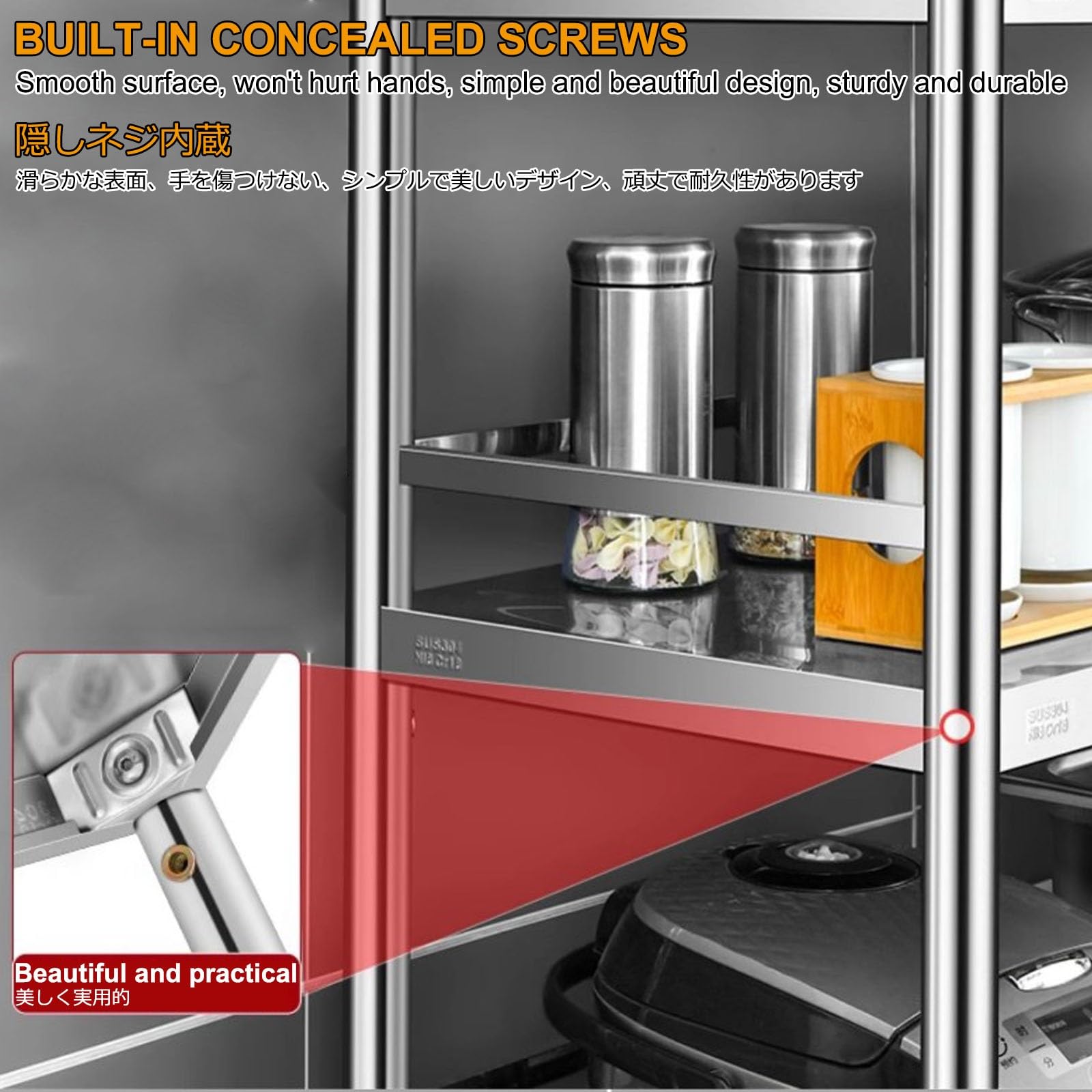 Scaffale da cucina in acciaio inox design autoportante per ristoranti, negozi, garage, uso domestico, 90 x 35 x 135 cm - e versatile soluzione di stoccaggio, 100 x 50 x 135 cm