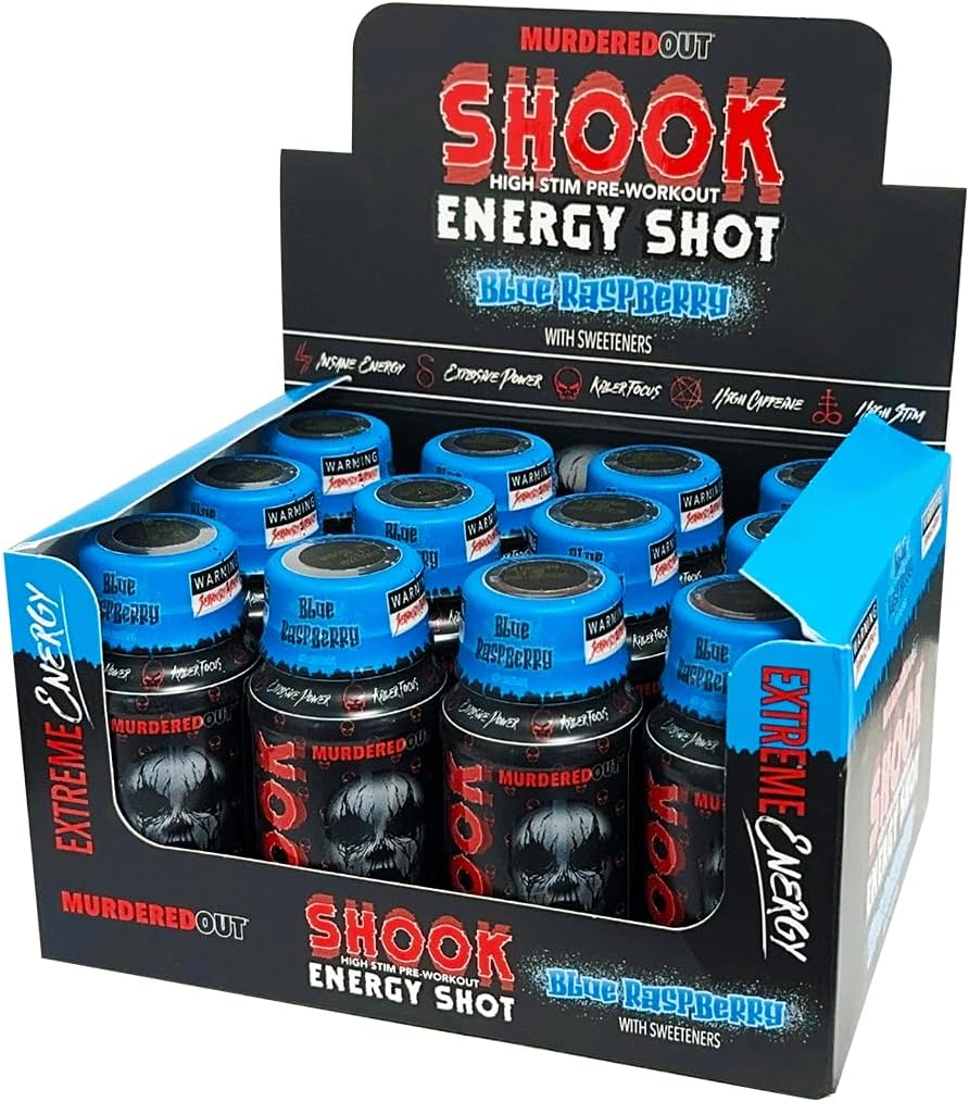 Murdered Out Shook Energy Shot High Stim Pre Workout Blue Raspberry 12X60ml