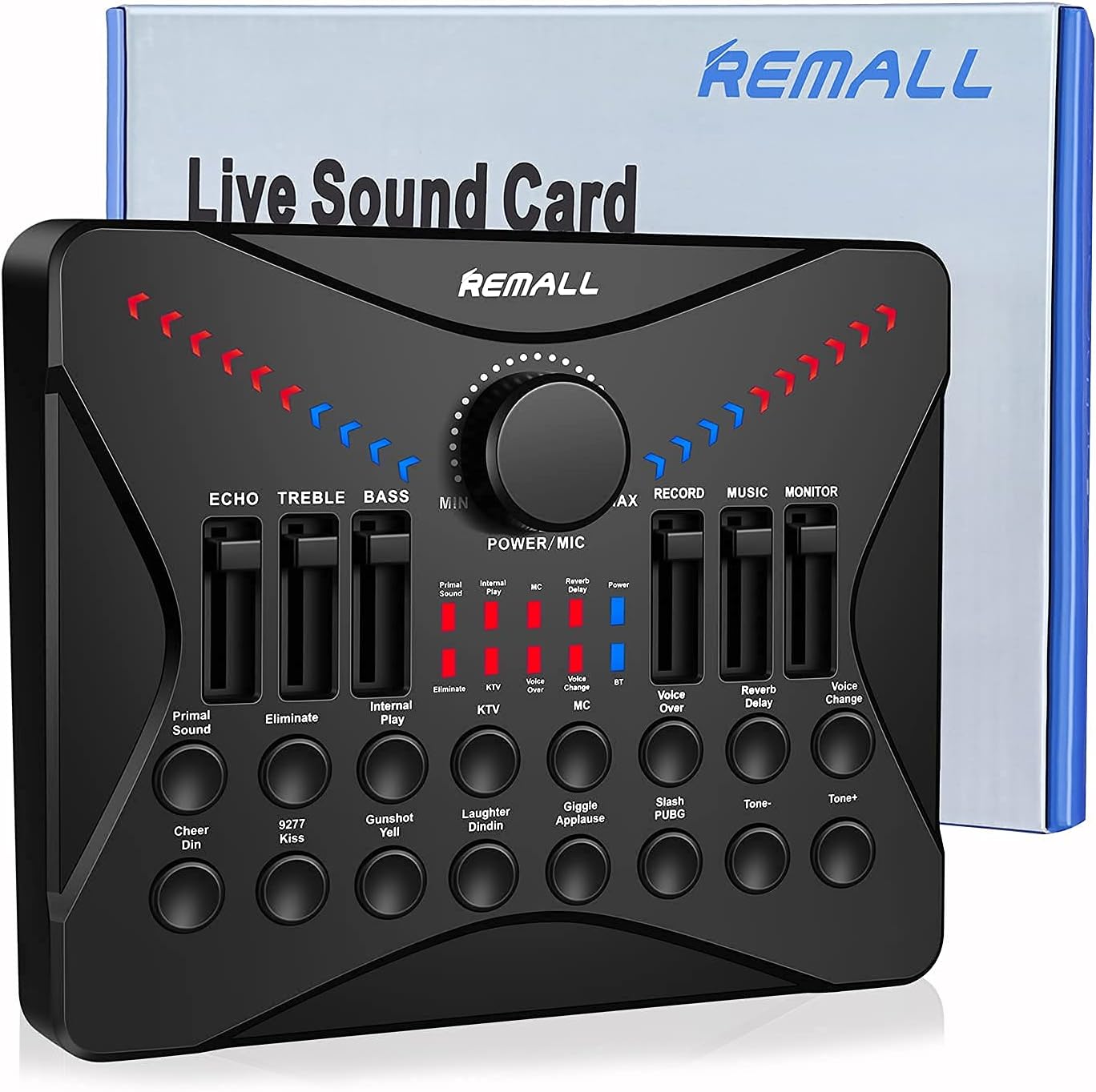 REMALL Bluetooth Sound Mixer Board, V8 Sound Card Voice Changer for Sounds Cards Podcasting Mixer, Sound Card Bluetooth Sound Effects Board with Audio Mixer for Streaming Pc Gaming Computer…
