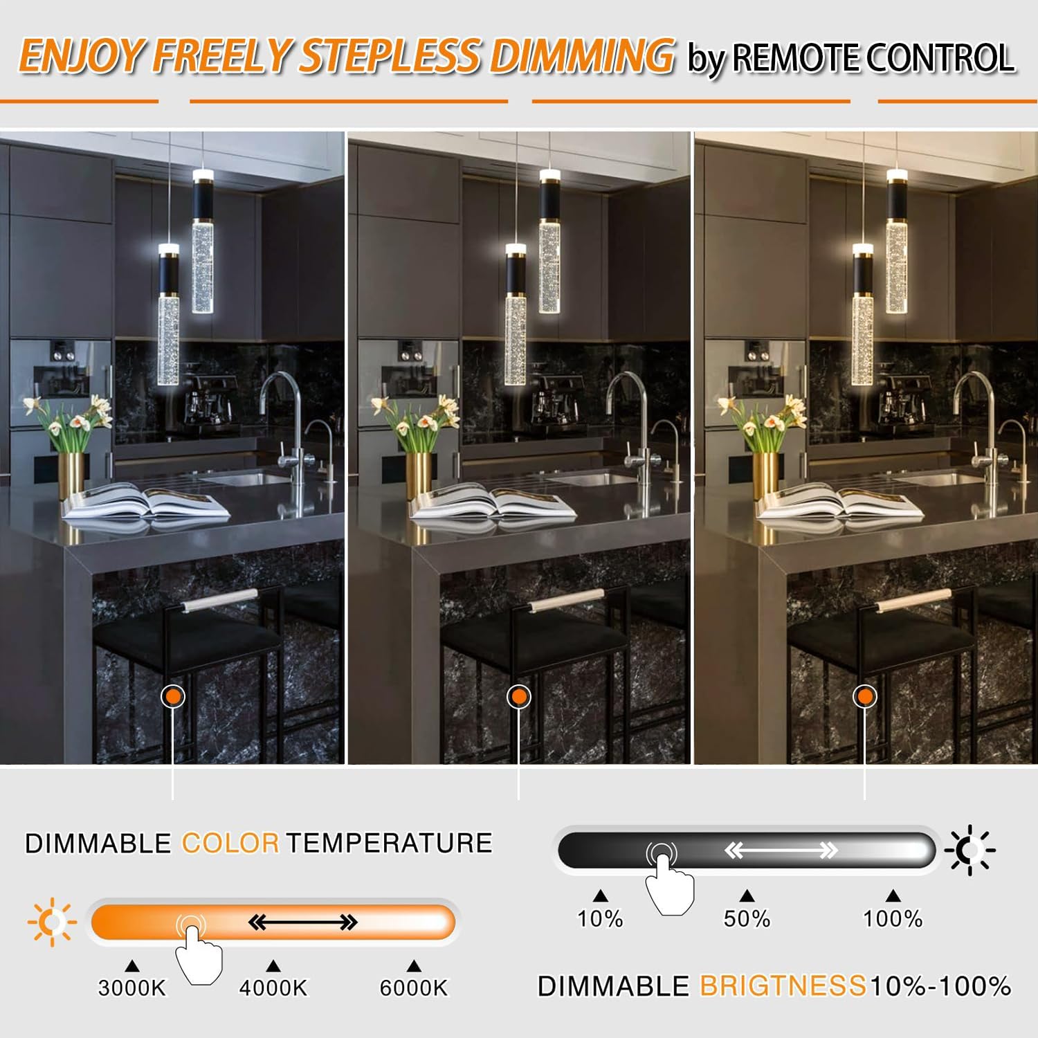 Led Pendant Light,Crystal Modern Kitchen Island Light Fixture,Adjustable Pendant Lighting for Kitchen Island,Black Gold Led Chandelier for Dining Room,Bedroom,Mini Pendant Spot Lights (2-Light))