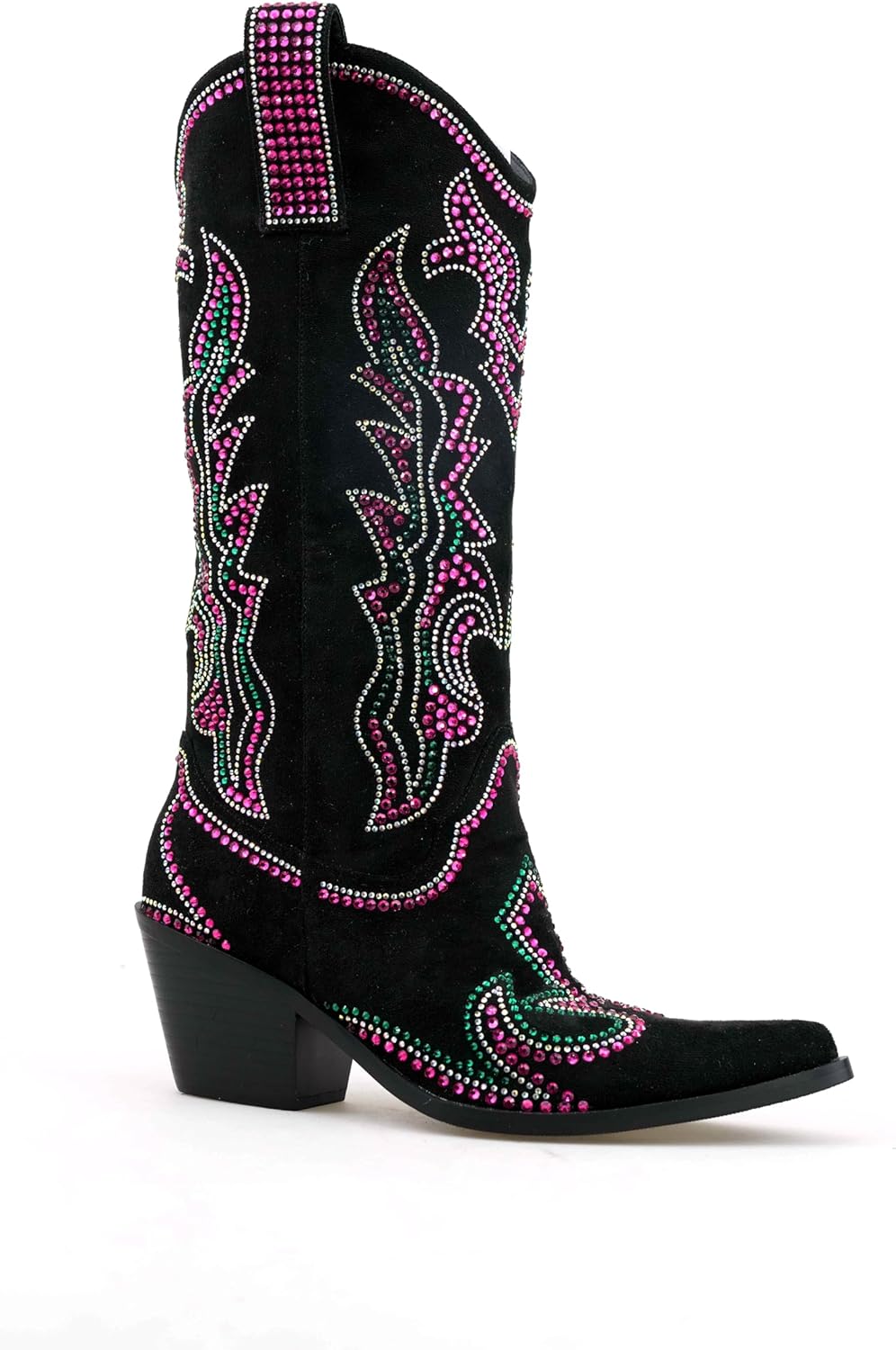Mid Calf Rhinestone Black Cowboy Boots for Women