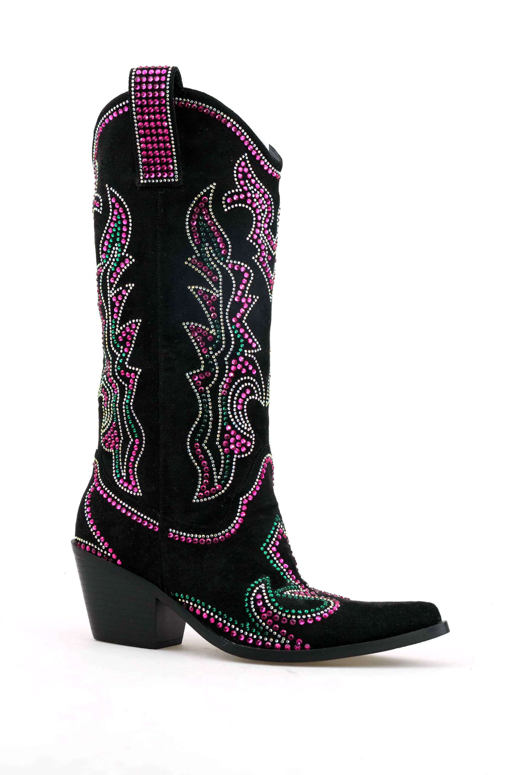 Mid Calf Rhinestone Black Cowboy Boots for Women
