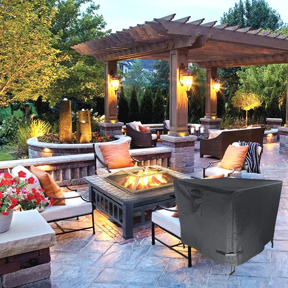 MONLIVVU Fire Pit Table Cover Square 30x30x25 Inch, Waterproof 600D Heavy Duty Firepit Cover for 28in 30in Patio Gas Propane Firepit Table Cover Square Black : Patio, Lawn & Garden
