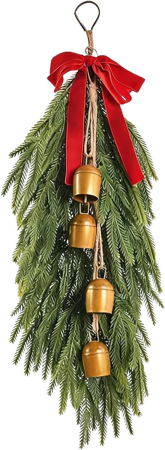 Christmas Teardrop Swag - Artificial Holiday Accent Swag with Bells