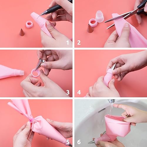 Miniatura 6 de SNAIL GARDEN Juego de 38 bolsas de silicona para pastelería, 9 unidades, 3 tamaños, reutilizables, con 2 bolsas de pastelería de dos colores, 11