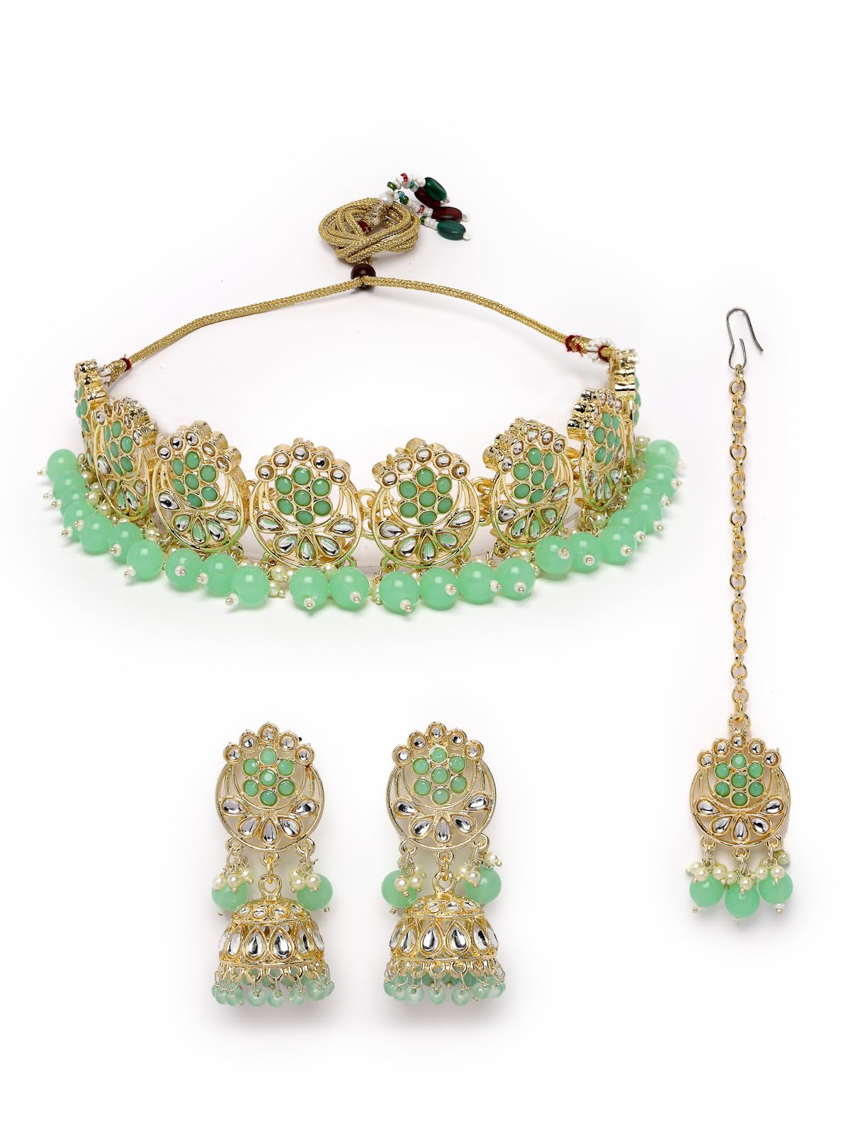 Sukkhi Fashionable Floral Gold Plated Faux Beads Mint Green Collarbone Necklace Set With Jhumka/Jhumki Earrings Maangtika | Jewellery Set For Women And Girls |NS105981 (B0CPPBXGJZ) Amazon Price History, Amazon Price Tracker