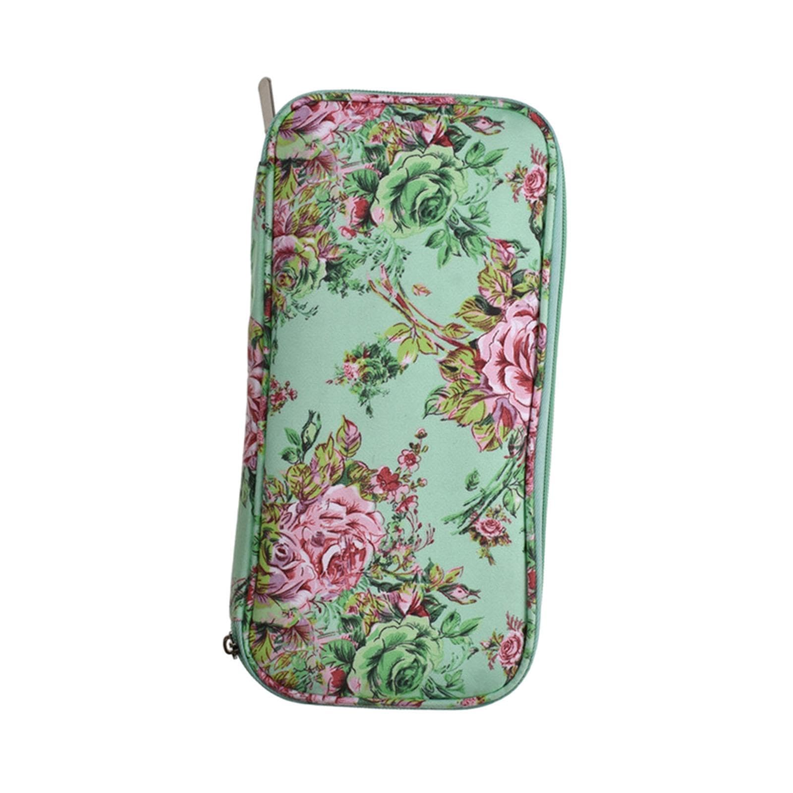 Estuche para Ganchos de Porta Agujas de Tejer Organizador Cremallera Doble Capa Portátil Material Oxford Bolsillos Adecuado para Viaje, Verde, Individual