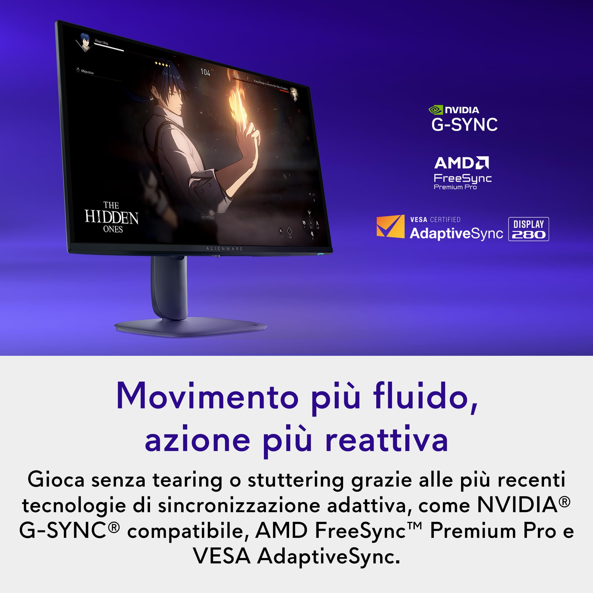 Alienware 27 Monitor Gaming - AW2725D, QHD (2560x1440), 280Hz, QD OLED, 0.03ms, NVIDIA G-SYNC Compatible, AMD FreeSync Premium Pro, HDR True Black 400, USB-C, DisplayPort, 2 HDMI, 3 Anni di Garanzia